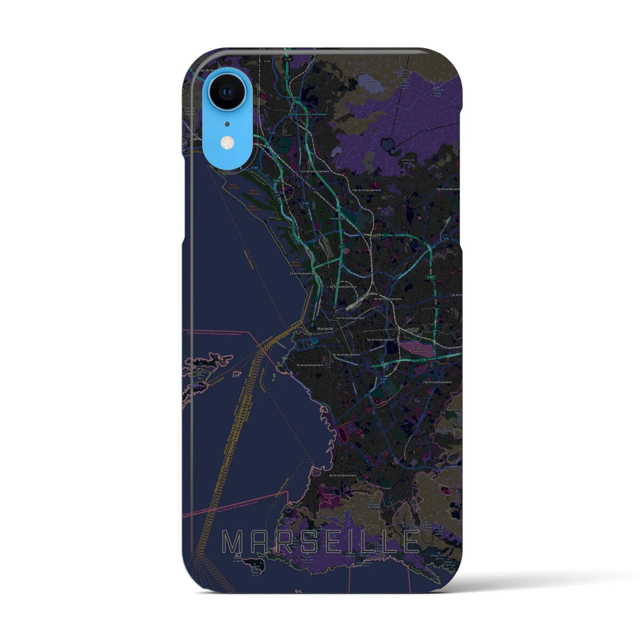 【マルセイユ】地図柄iPhoneケース（バックカバータイプ・ブラック）iPhone XR 用