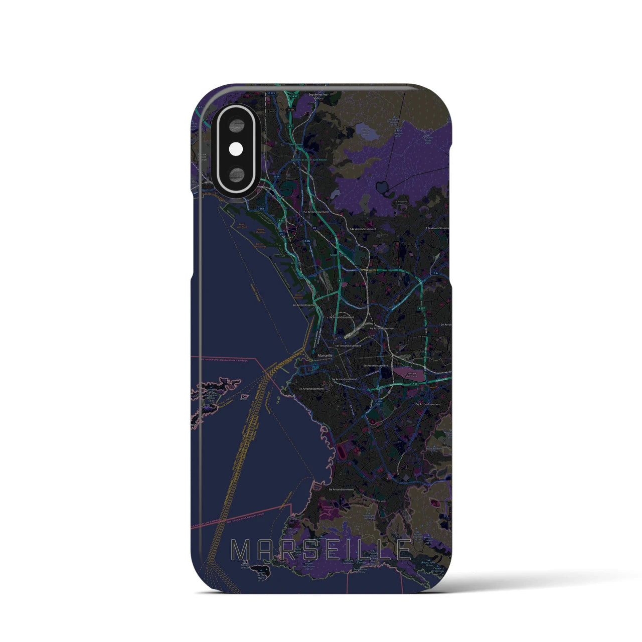 【マルセイユ】地図柄iPhoneケース（バックカバータイプ・ブラック）iPhone XS / X 用