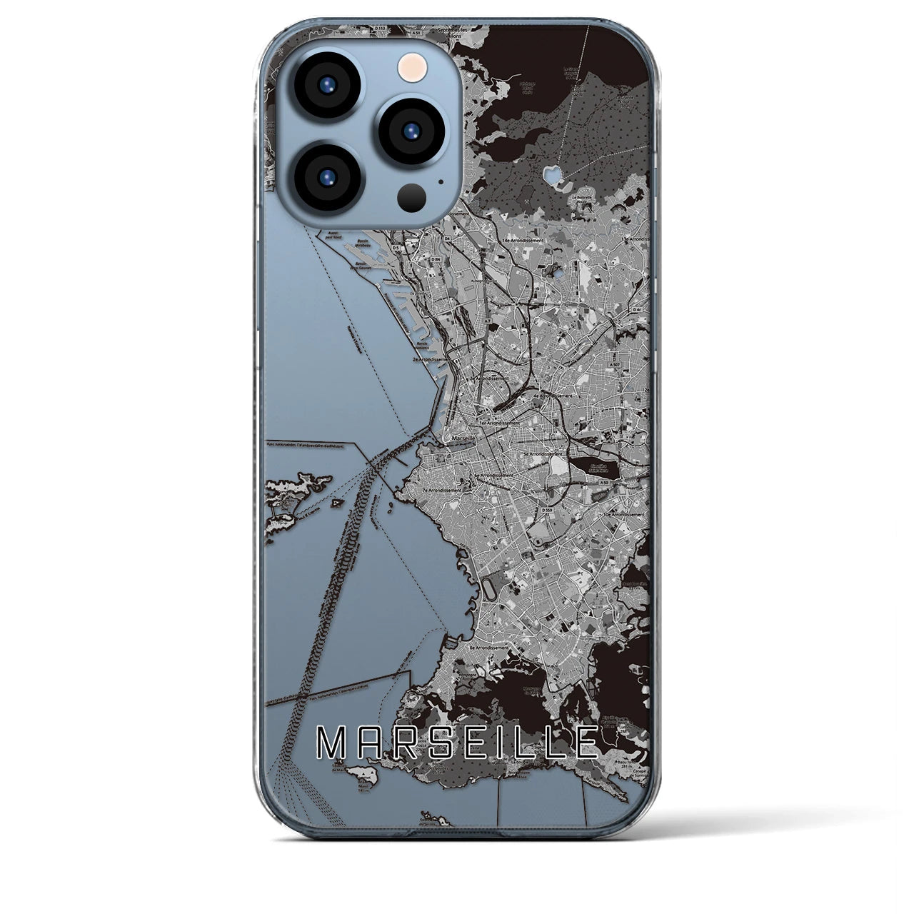 【マルセイユ】地図柄iPhoneケース（クリアタイプ・モノトーン）iPhone 13 Pro Max 用