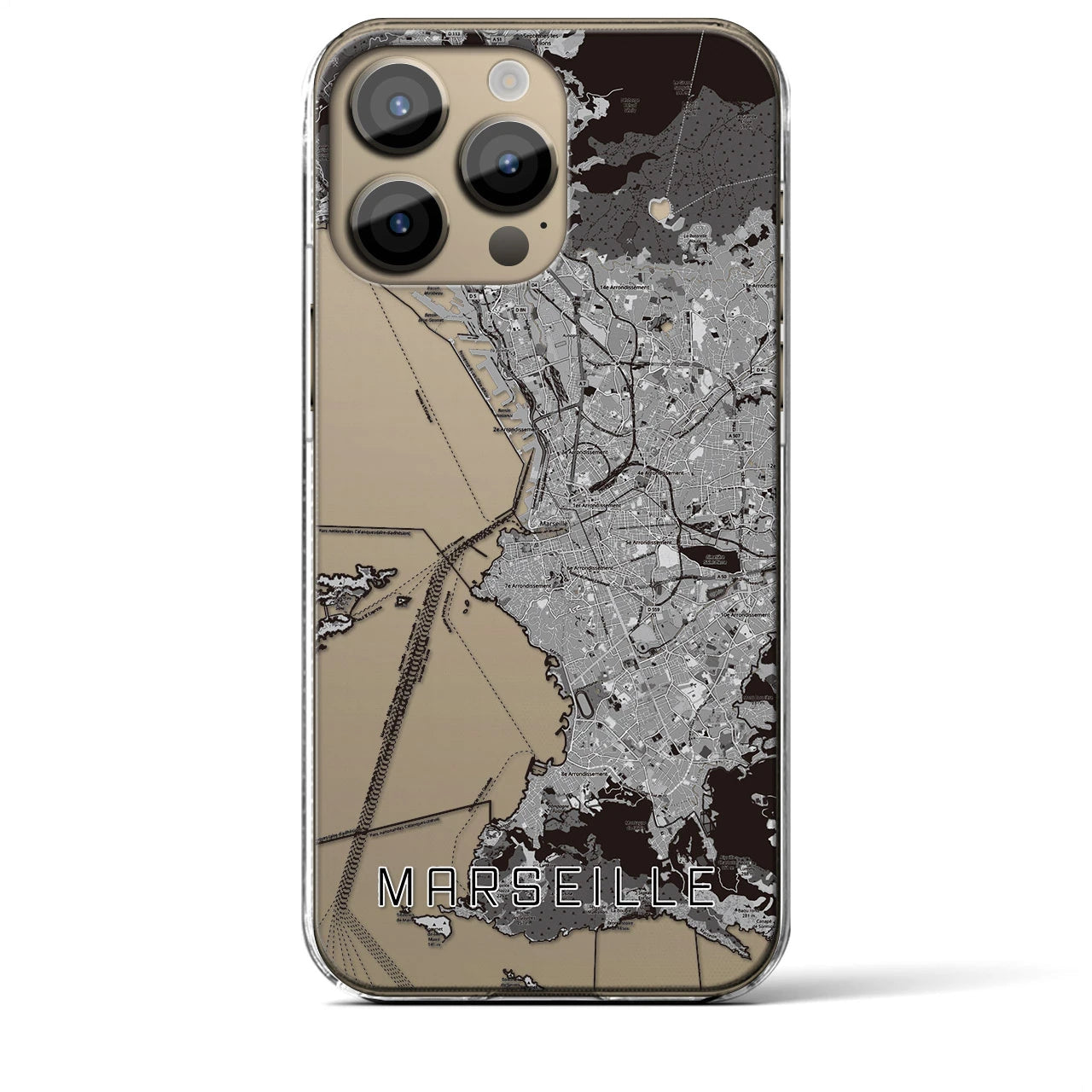 【マルセイユ】地図柄iPhoneケース（クリアタイプ・モノトーン）iPhone 14 Pro Max 用