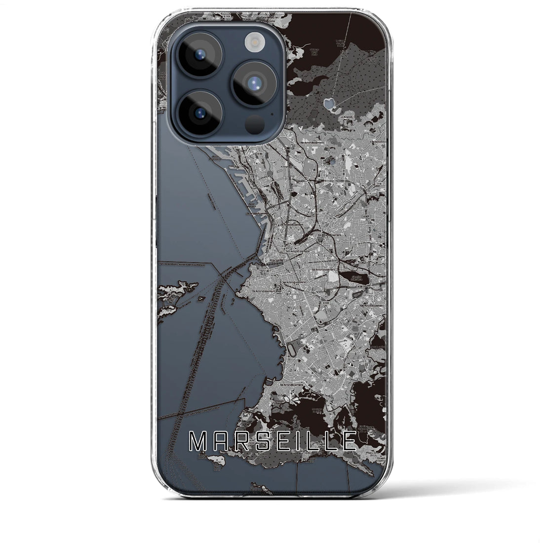 【マルセイユ】地図柄iPhoneケース（クリアタイプ・モノトーン）iPhone 15 Pro Max 用