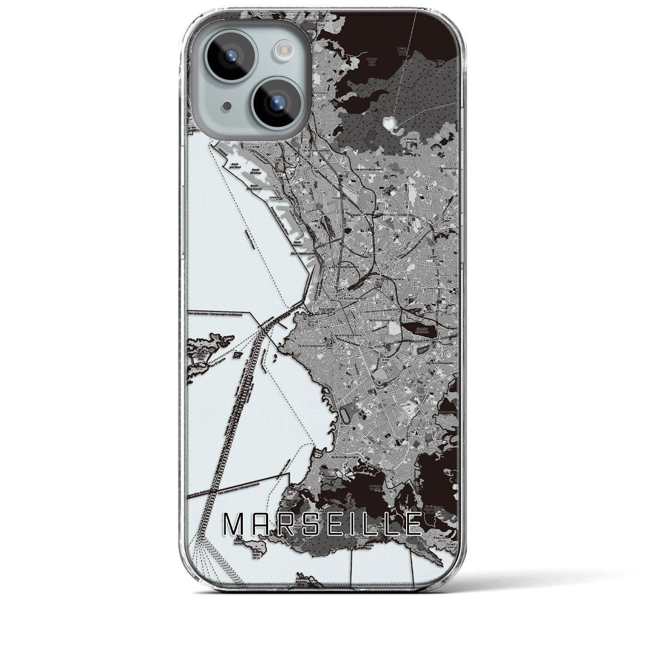 【マルセイユ】地図柄iPhoneケース（クリアタイプ・モノトーン）iPhone 15 Plus 用