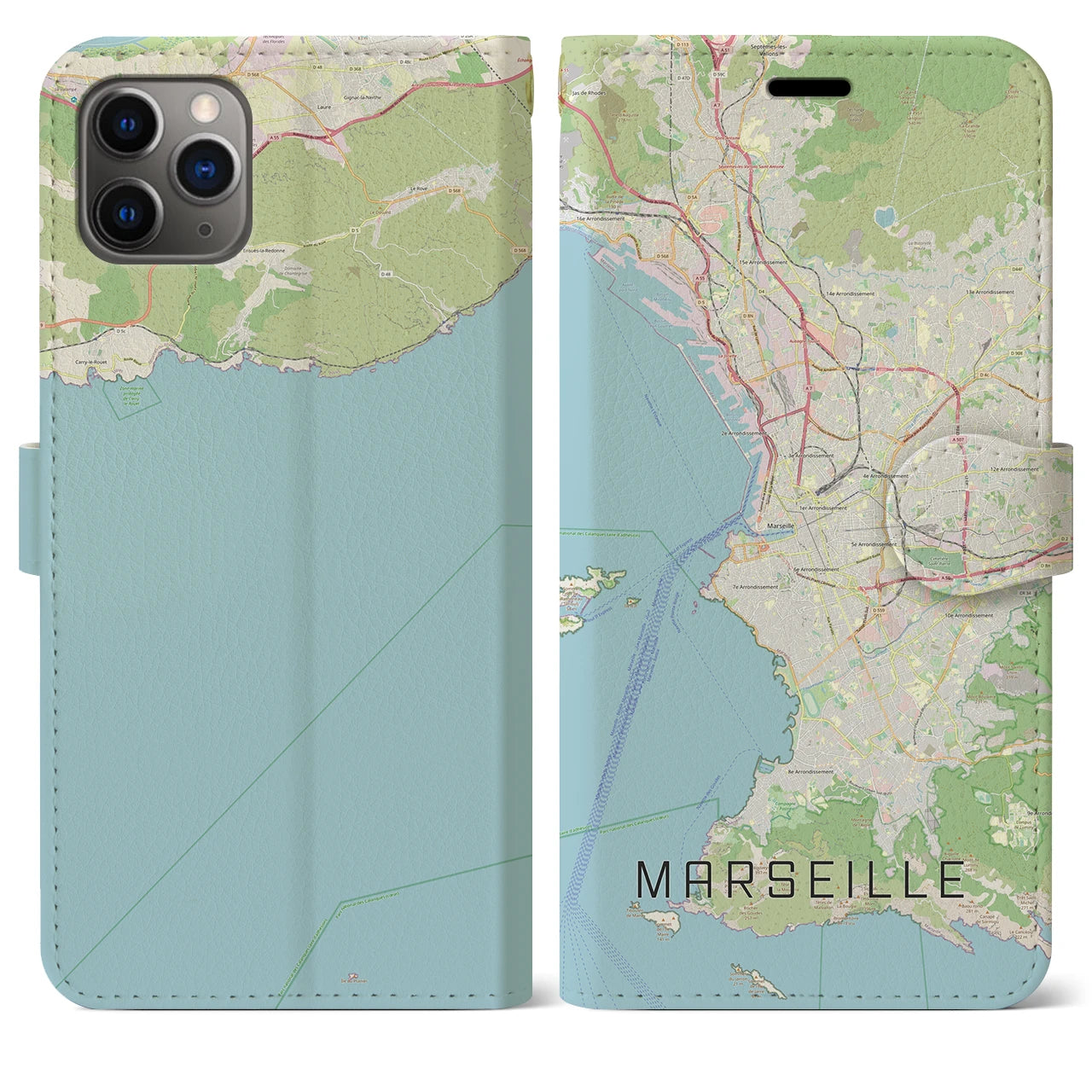 【マルセイユ】地図柄iPhoneケース（手帳両面タイプ・ナチュラル）iPhone 11 Pro Max 用