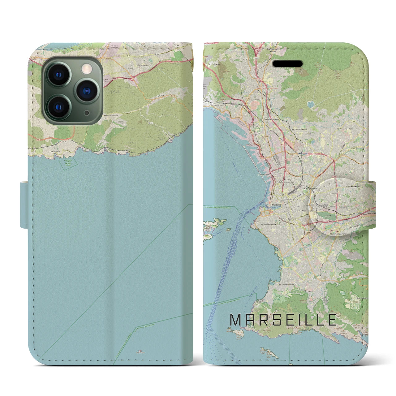 【マルセイユ】地図柄iPhoneケース（手帳両面タイプ・ナチュラル）iPhone 11 Pro 用