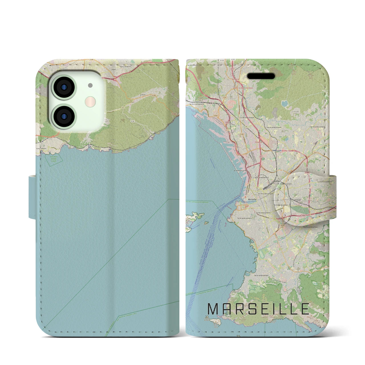 【マルセイユ】地図柄iPhoneケース（手帳両面タイプ・ナチュラル）iPhone 12 mini 用