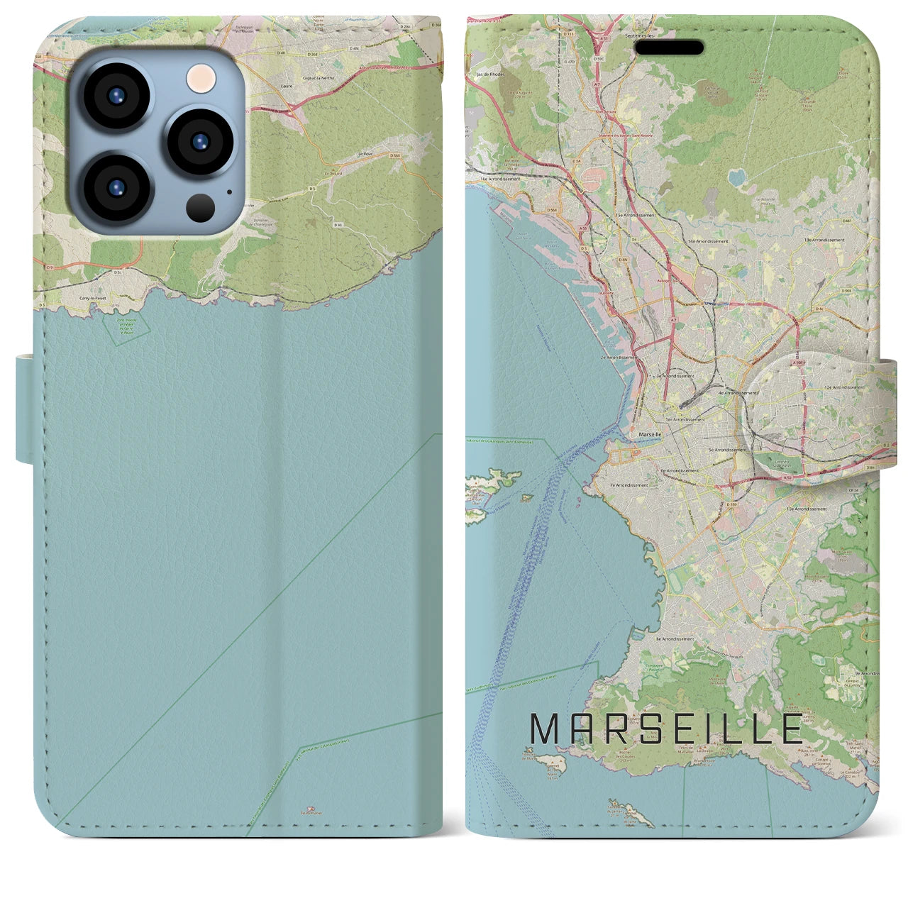 【マルセイユ】地図柄iPhoneケース（手帳両面タイプ・ナチュラル）iPhone 13 Pro Max 用