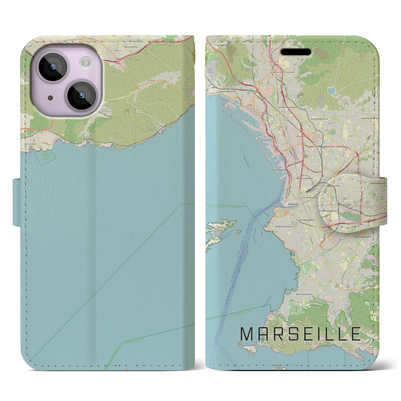 【マルセイユ】地図柄iPhoneケース（手帳両面タイプ・ナチュラル）iPhone 14 用