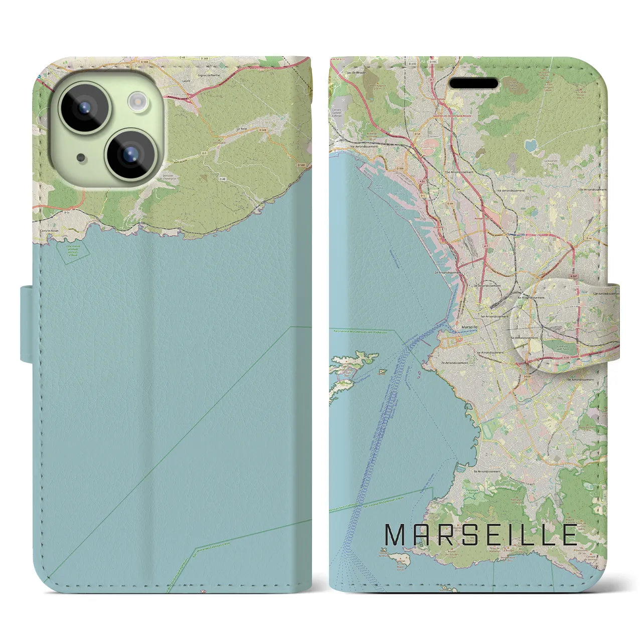 【マルセイユ】地図柄iPhoneケース（手帳両面タイプ・ナチュラル）iPhone 15 用