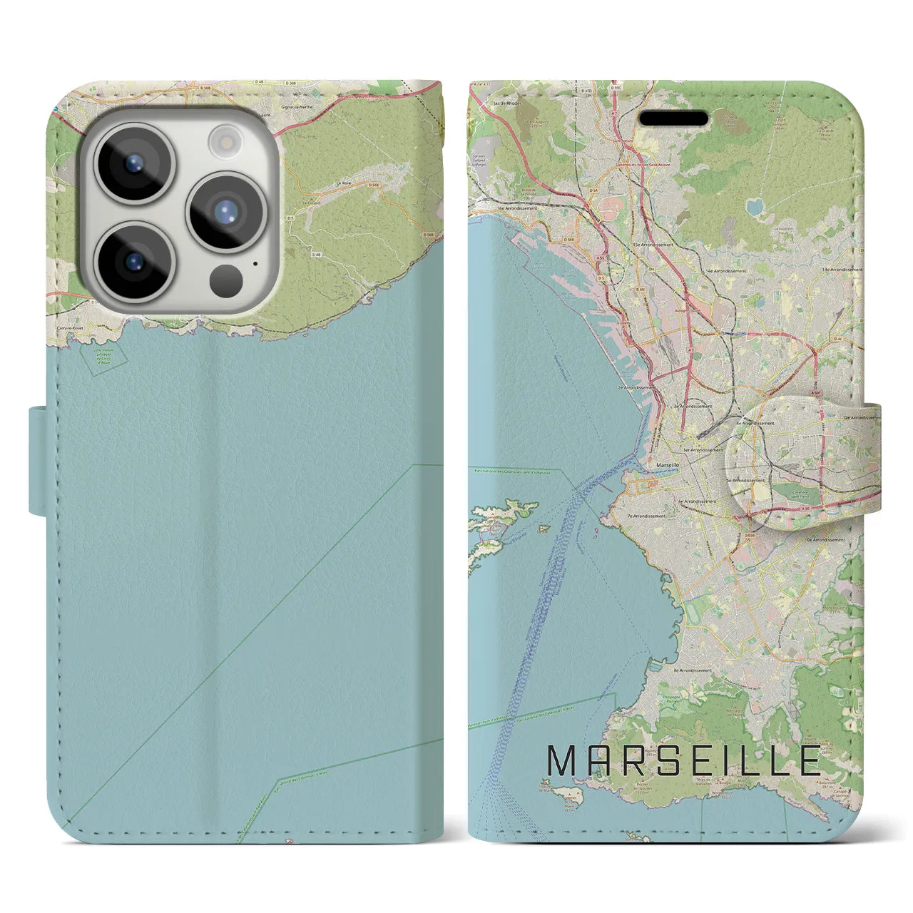 【マルセイユ】地図柄iPhoneケース（手帳両面タイプ・ナチュラル）iPhone 15 Pro 用