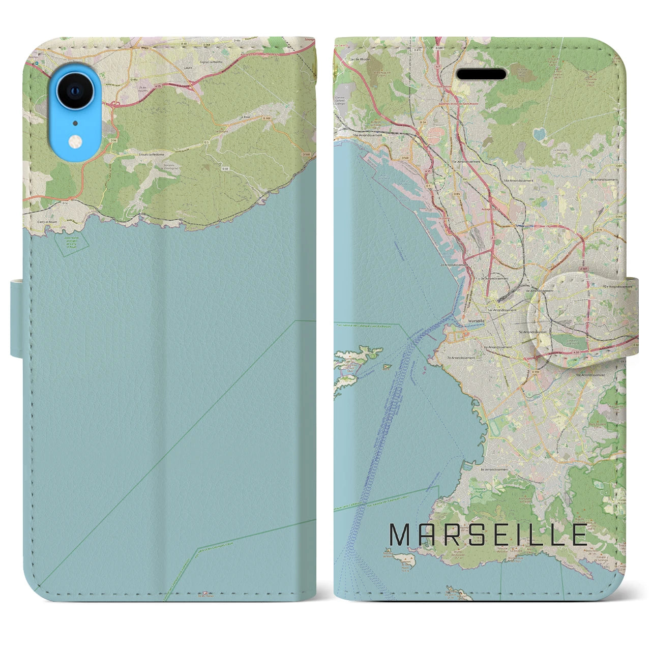 【マルセイユ】地図柄iPhoneケース（手帳両面タイプ・ナチュラル）iPhone XR 用