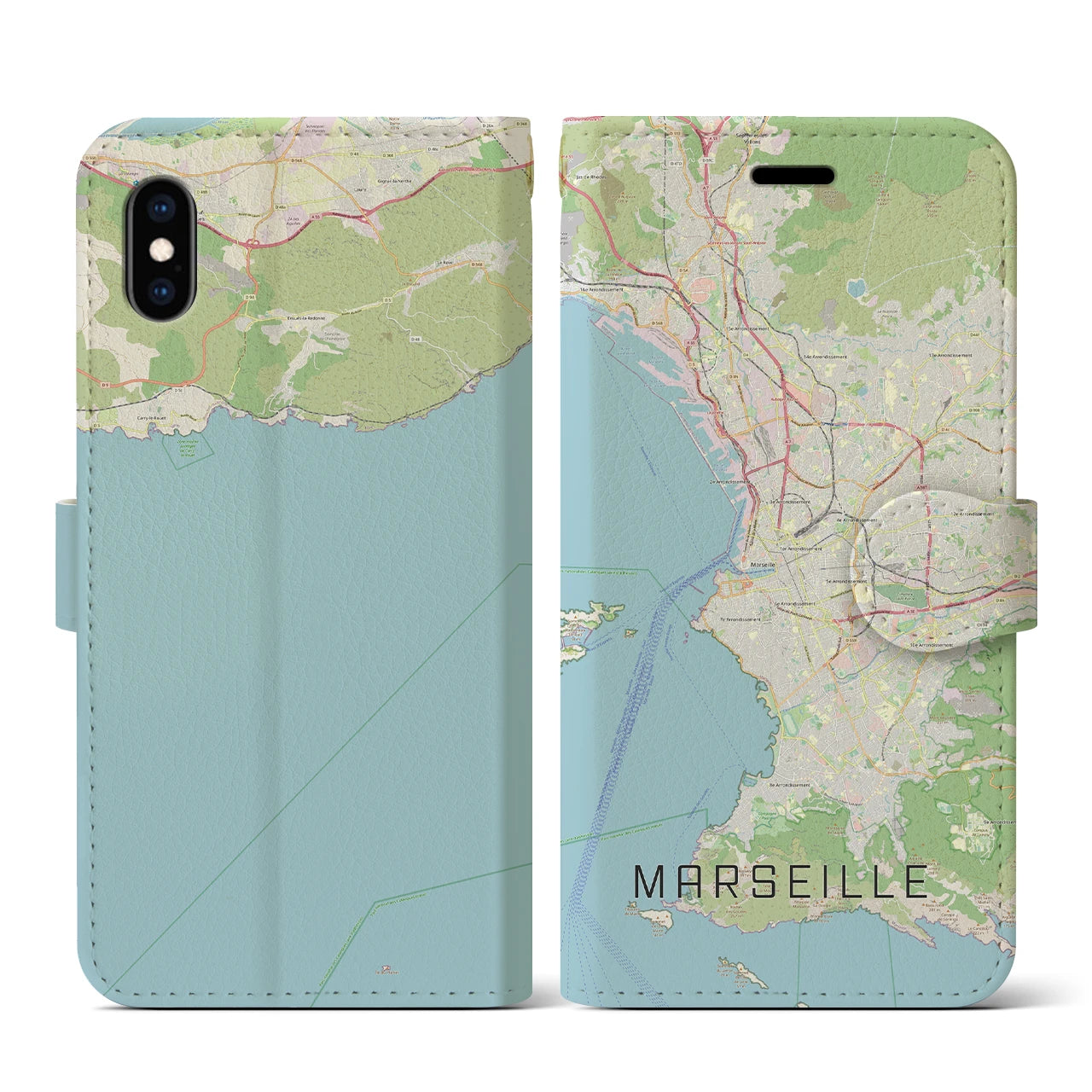 【マルセイユ】地図柄iPhoneケース（手帳両面タイプ・ナチュラル）iPhone XS / X 用
