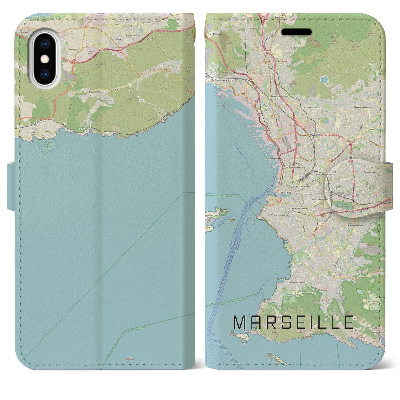 【マルセイユ】地図柄iPhoneケース（手帳両面タイプ・ナチュラル）iPhone XS Max 用