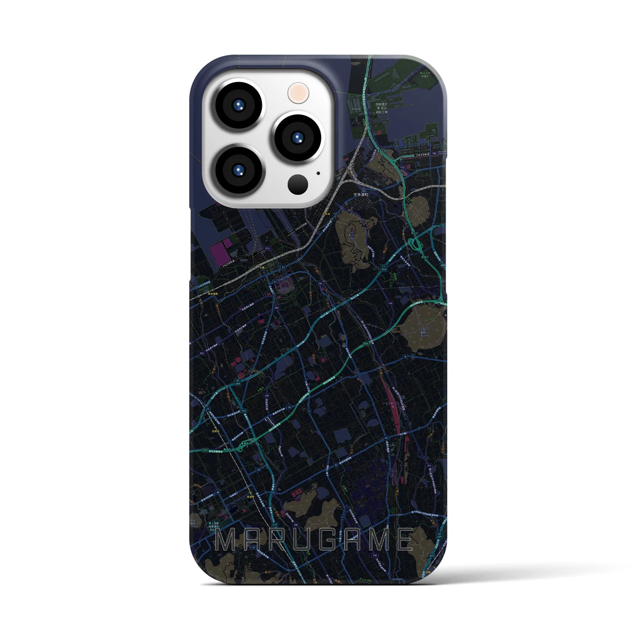 【丸亀】地図柄iPhoneケース（バックカバータイプ・ブラック）iPhone 13 Pro 用