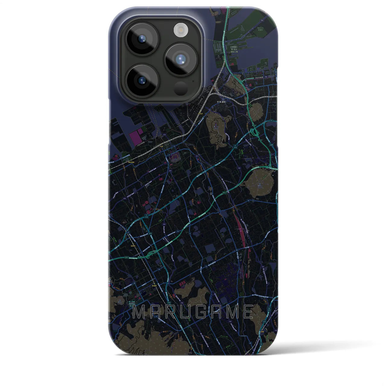 【丸亀】地図柄iPhoneケース（バックカバータイプ・ブラック）iPhone 15 Pro Max 用