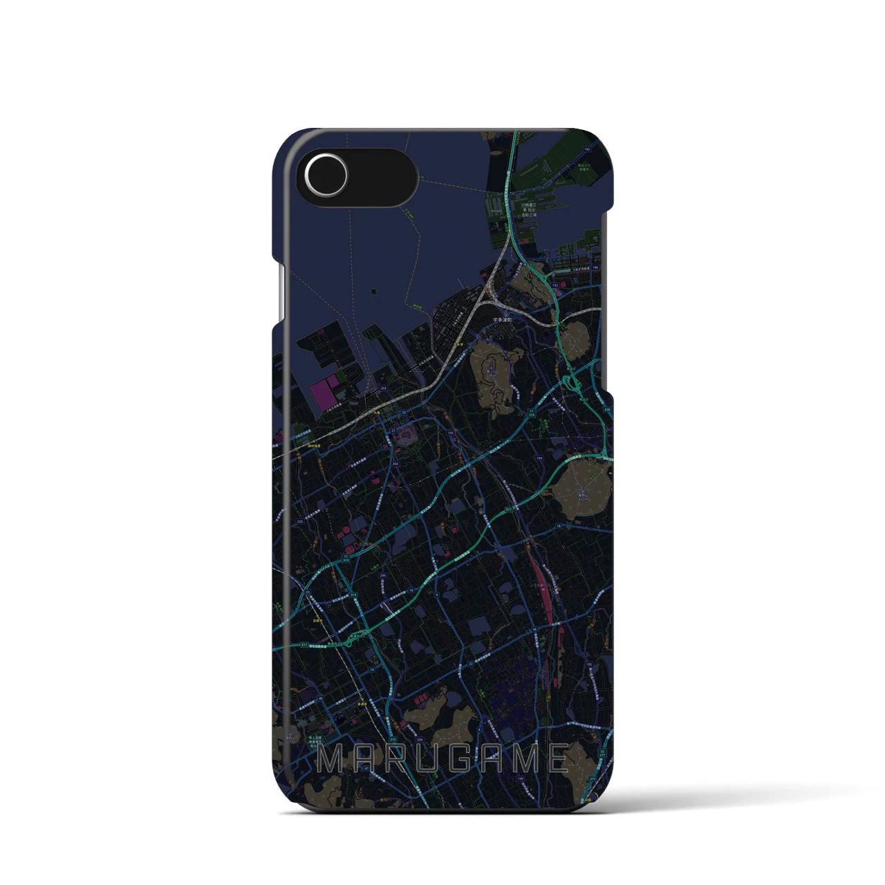 【丸亀】地図柄iPhoneケース（バックカバータイプ・ブラック）iPhone SE（第3 / 第2世代） / 8 / 7 / 6s / 6 用