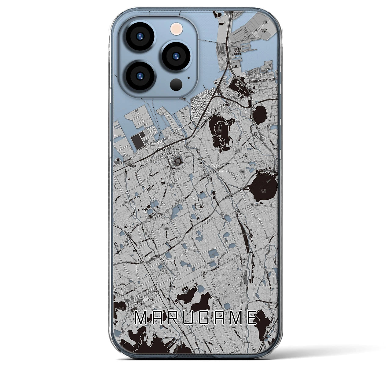 【丸亀】地図柄iPhoneケース（クリアタイプ・モノトーン）iPhone 13 Pro Max 用