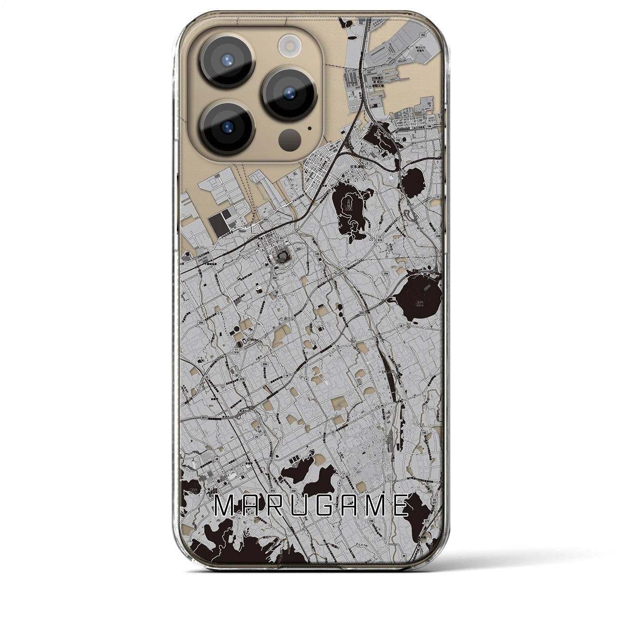 【丸亀】地図柄iPhoneケース（クリアタイプ・モノトーン）iPhone 14 Pro Max 用