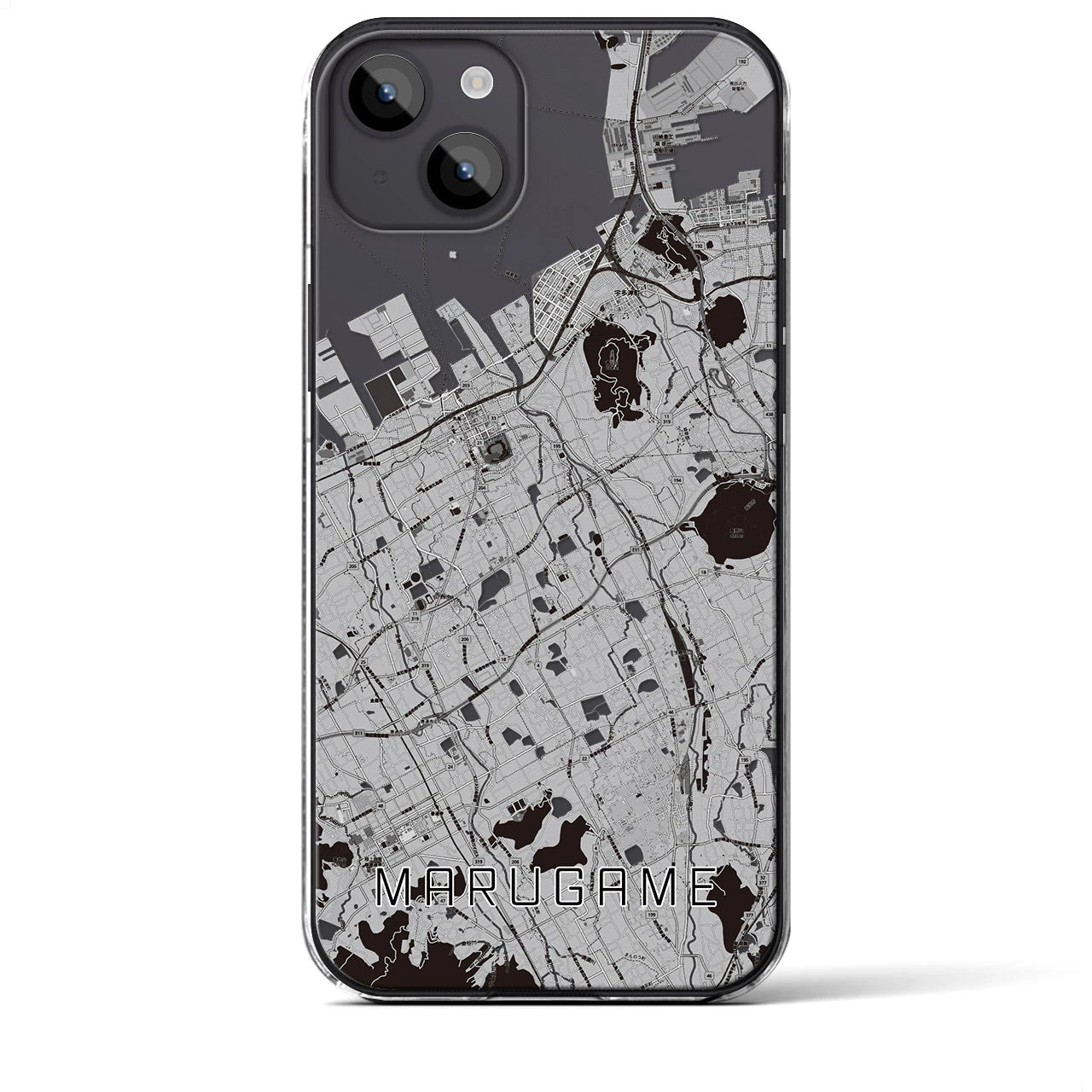 【丸亀】地図柄iPhoneケース（クリアタイプ・モノトーン）iPhone 14 Plus 用