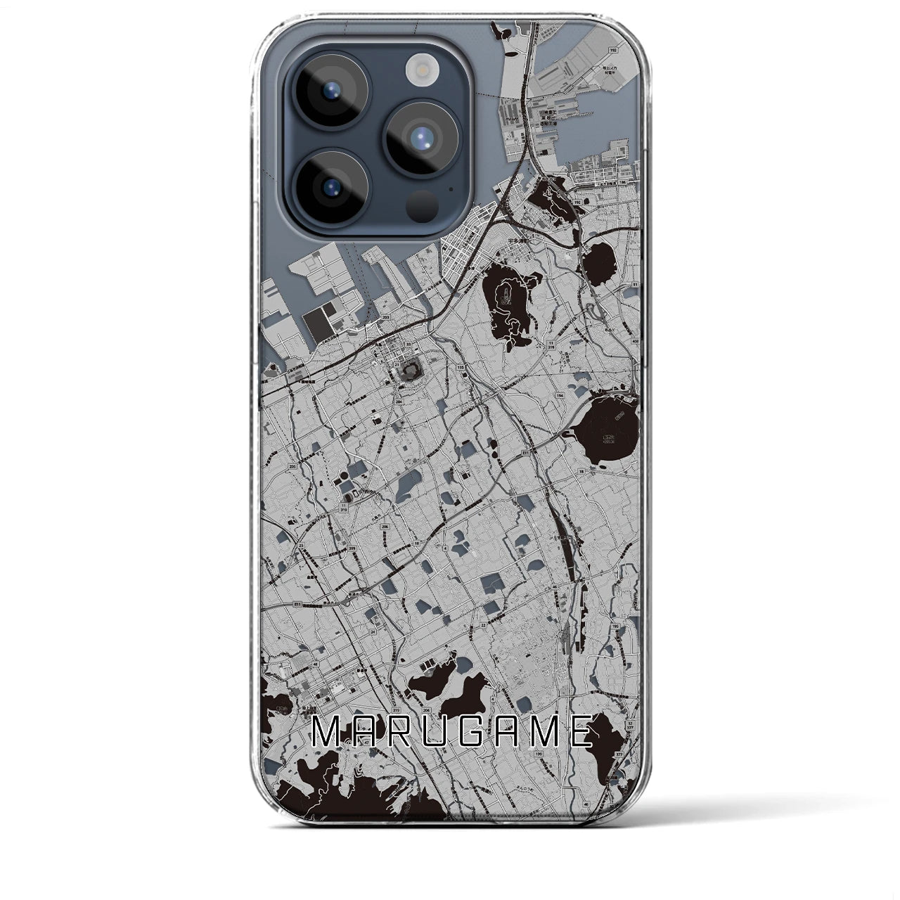 【丸亀】地図柄iPhoneケース（クリアタイプ・モノトーン）iPhone 15 Pro Max 用