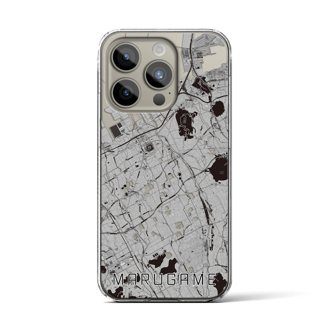 【丸亀】地図柄iPhoneケース（クリアタイプ・モノトーン）iPhone 15 Pro 用