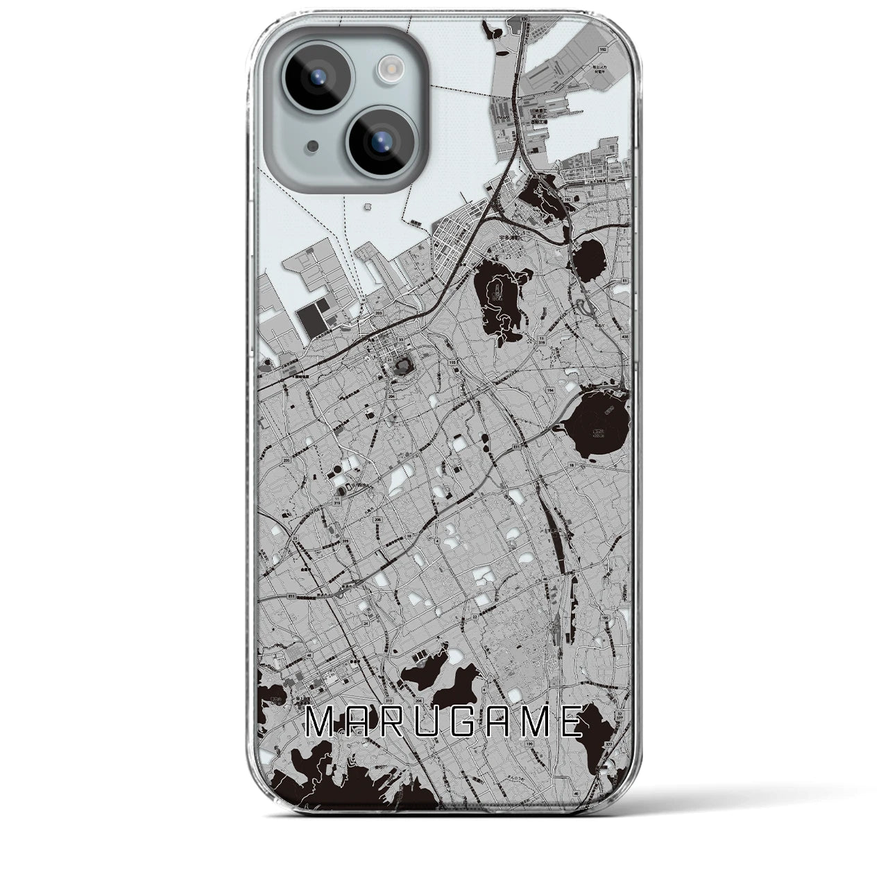 【丸亀】地図柄iPhoneケース（クリアタイプ・モノトーン）iPhone 15 Plus 用