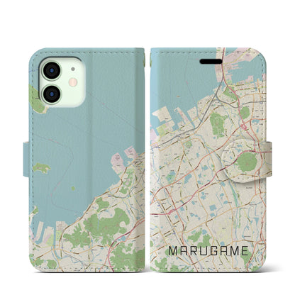 【丸亀（香川県）】地図柄iPhoneケース（手帳タイプ）ナチュラル・iPhone 12 mini 用