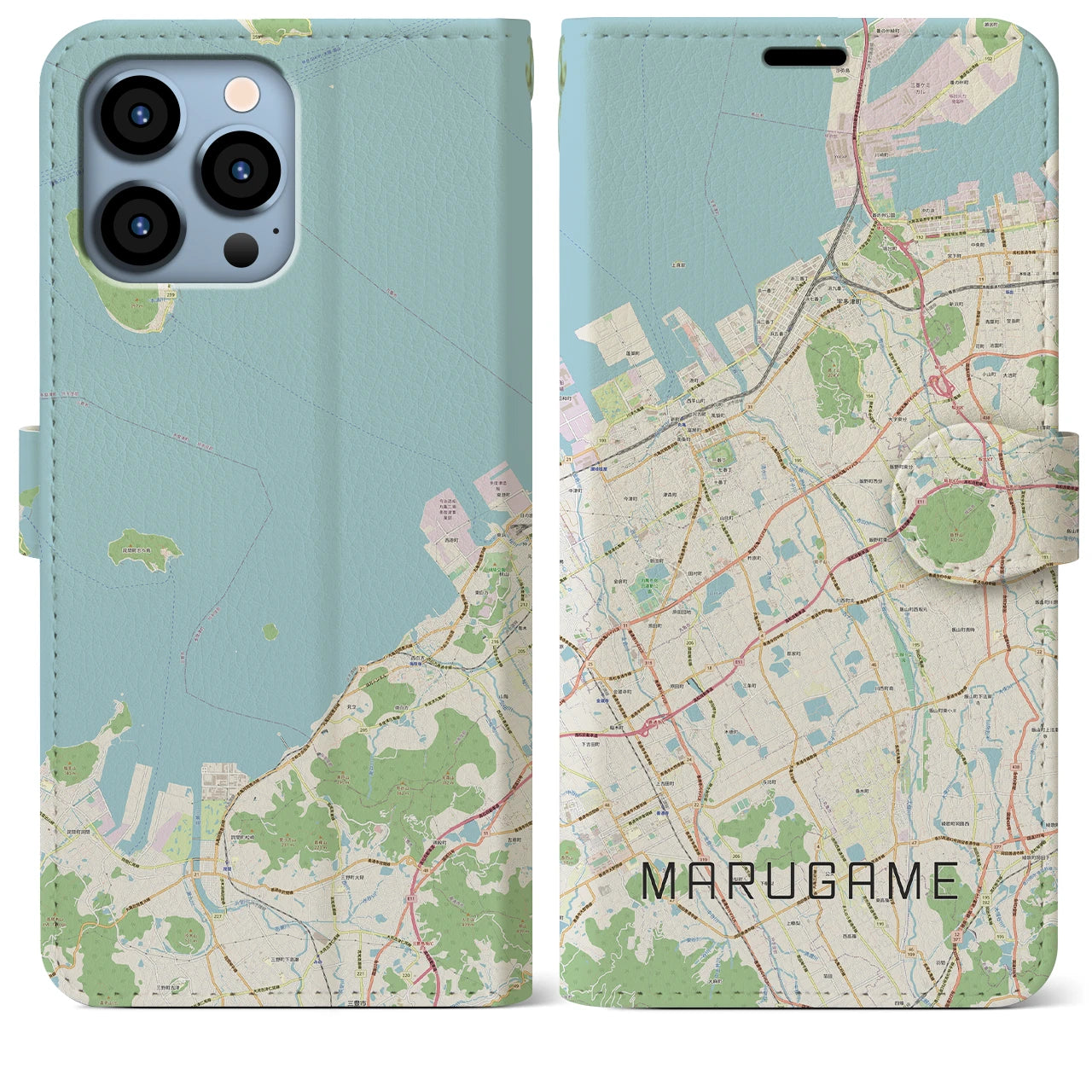 【丸亀】地図柄iPhoneケース（手帳両面タイプ・ナチュラル）iPhone 13 Pro Max 用
