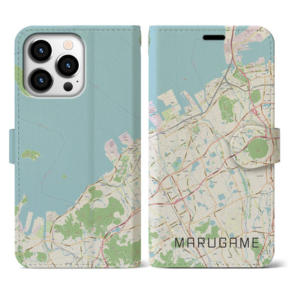 【丸亀（香川県）】地図柄iPhoneケース（手帳タイプ）ナチュラル・iPhone 13 Pro 用