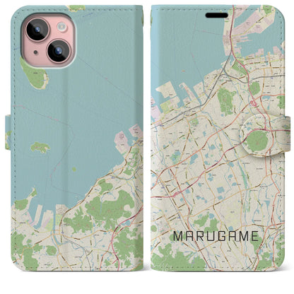 【丸亀（香川県）】地図柄iPhoneケース（手帳タイプ）ナチュラル・iPhone 15 Plus 用