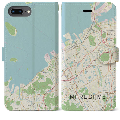 【丸亀（香川県）】地図柄iPhoneケース（手帳タイプ）ナチュラル・iPhone 8Plus /7Plus / 6sPlus / 6Plus 用