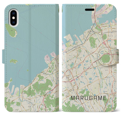 【丸亀（香川県）】地図柄iPhoneケース（手帳タイプ）ナチュラル・iPhone XS Max 用