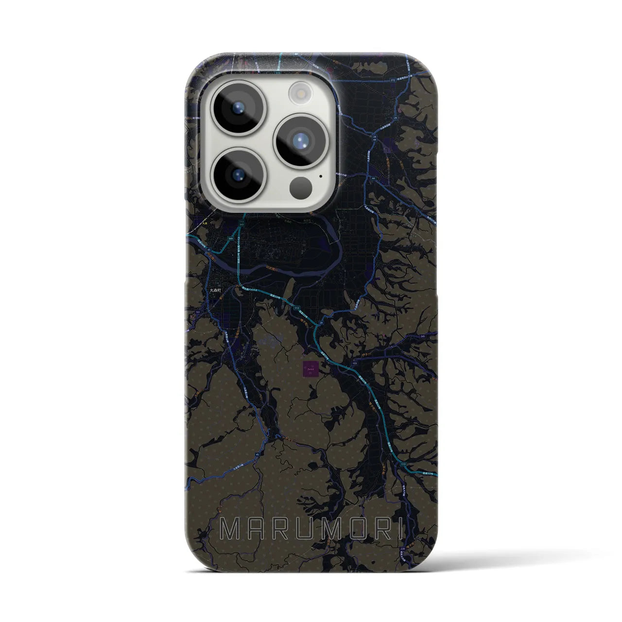 【丸森】地図柄iPhoneケース（バックカバータイプ・ブラック）iPhone 15 Pro 用