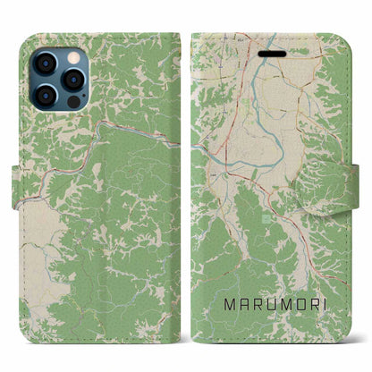 【丸森（宮城県）】地図柄iPhoneケース（手帳タイプ）ナチュラル・iPhone 12 / 12 Pro 用