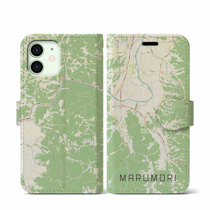 【丸森（宮城県）】地図柄iPhoneケース（手帳タイプ）ナチュラル・iPhone 12 mini 用