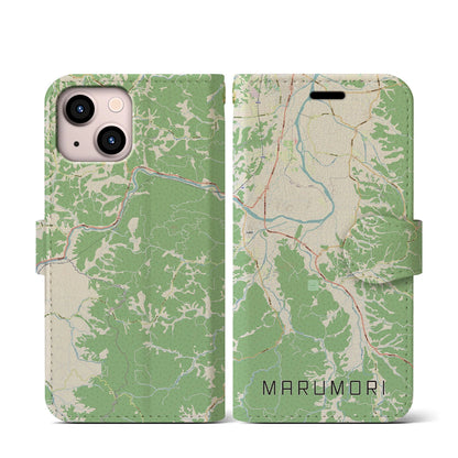 【丸森（宮城県）】地図柄iPhoneケース（手帳タイプ）ナチュラル・iPhone 13 mini 用