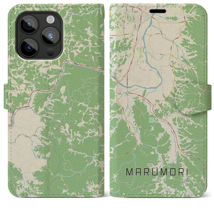 【丸森（宮城県）】地図柄iPhoneケース（手帳タイプ）ナチュラル・iPhone 15 Pro Max 用