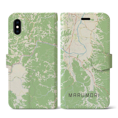 【丸森（宮城県）】地図柄iPhoneケース（手帳タイプ）ナチュラル・iPhone XS / X 用
