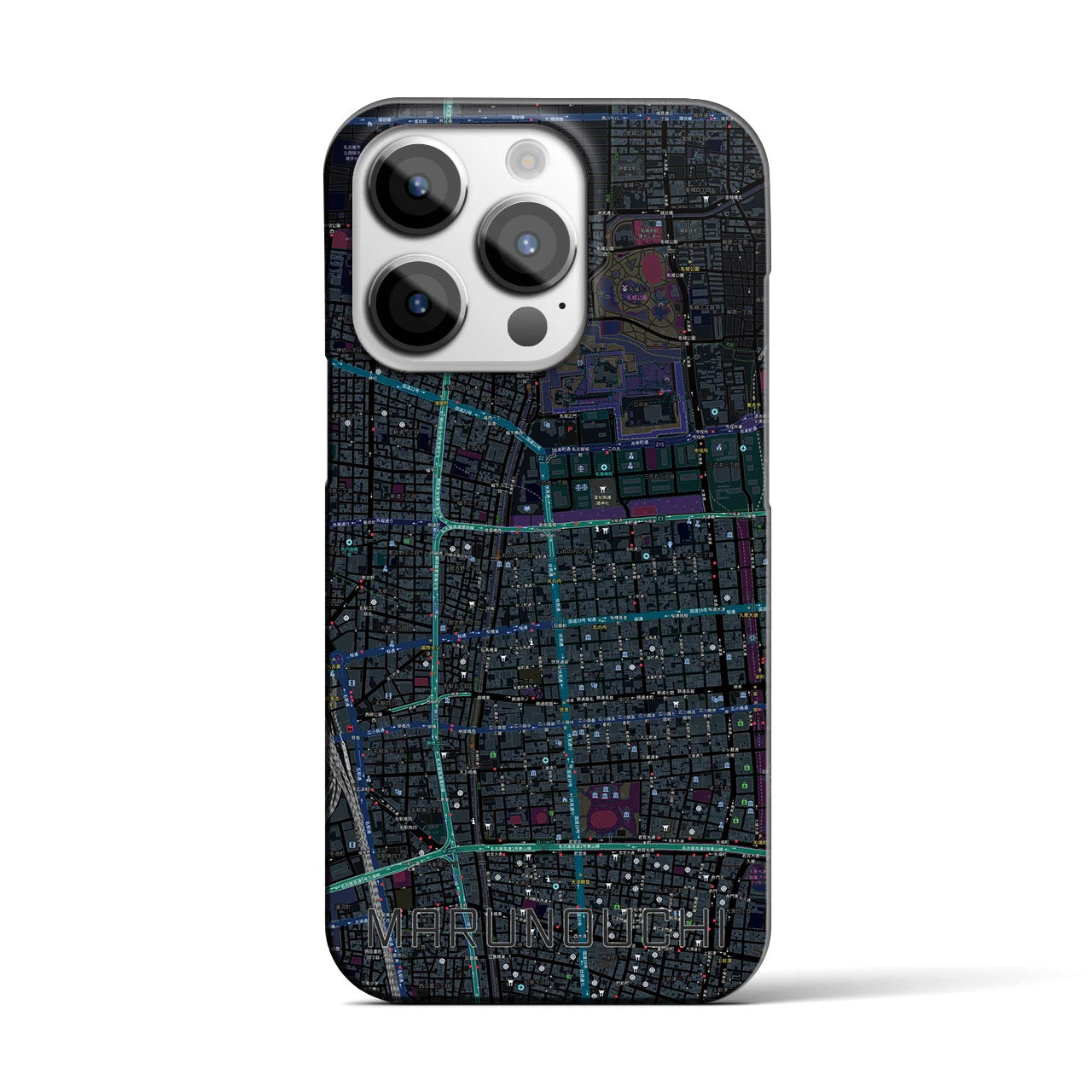 【丸の内】地図柄iPhoneケース（バックカバータイプ・ブラック）iPhone 14 Pro 用