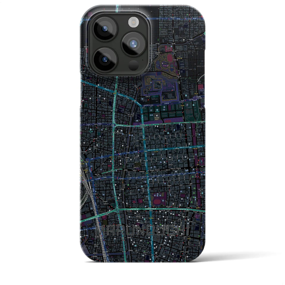 【丸の内】地図柄iPhoneケース（バックカバータイプ・ブラック）iPhone 15 Pro Max 用