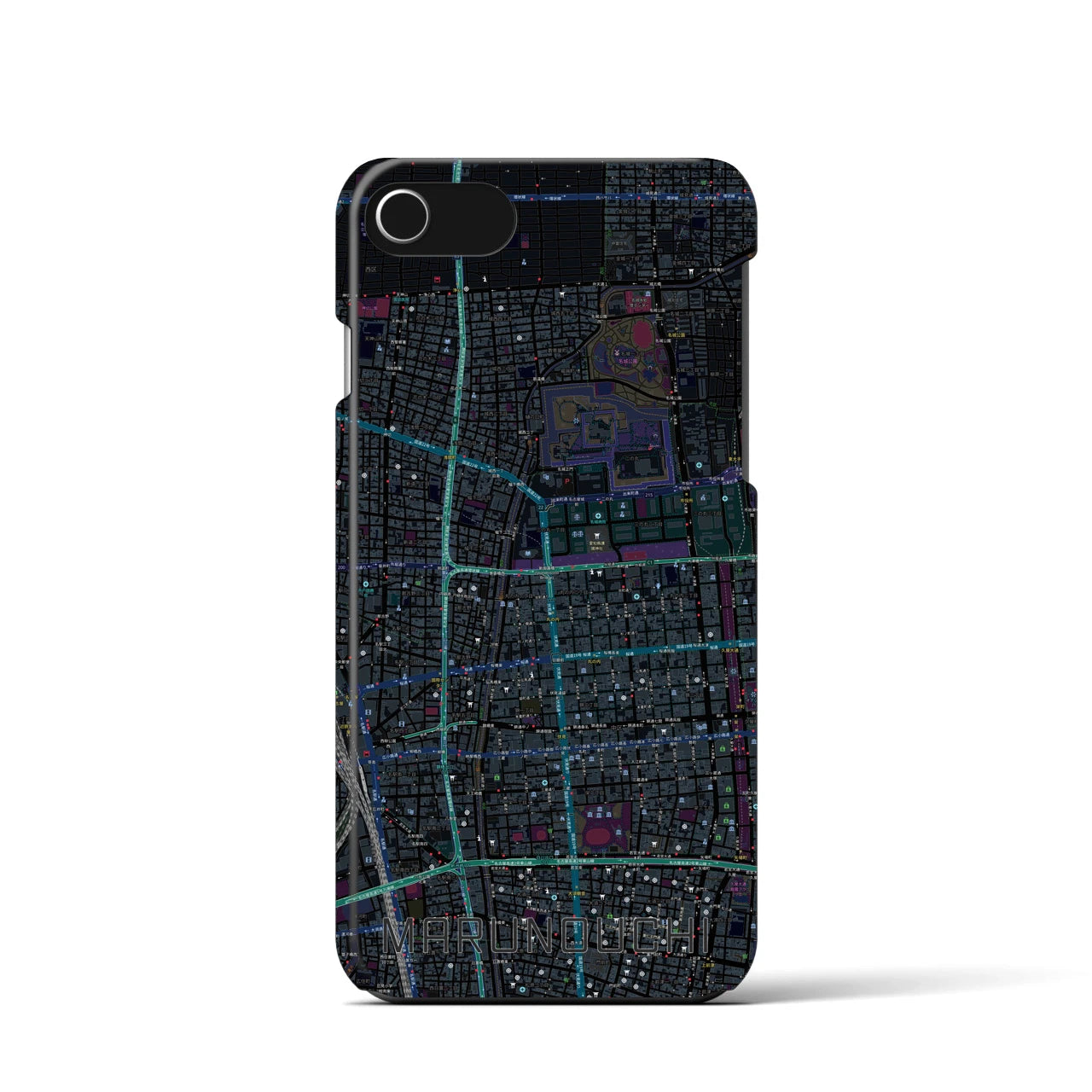 【丸の内】地図柄iPhoneケース（バックカバータイプ・ブラック）iPhone SE（第3 / 第2世代） / 8 / 7 / 6s / 6 用