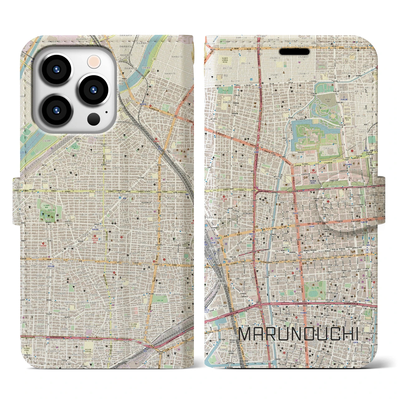 【丸の内】地図柄iPhoneケース（手帳両面タイプ・ナチュラル）iPhone 13 Pro 用