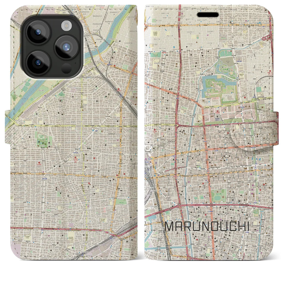 【丸の内】地図柄iPhoneケース（手帳両面タイプ・ナチュラル）iPhone 15 Pro Max 用