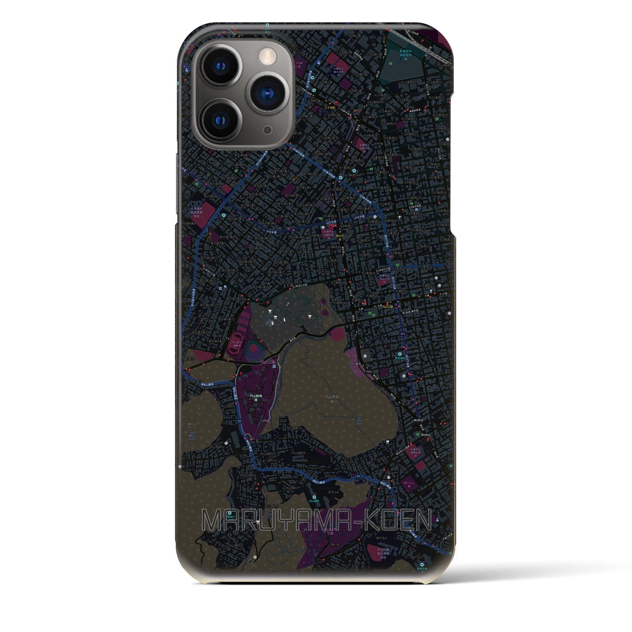 【円山公園】地図柄iPhoneケース（バックカバータイプ・ブラック）iPhone 11 Pro Max 用
