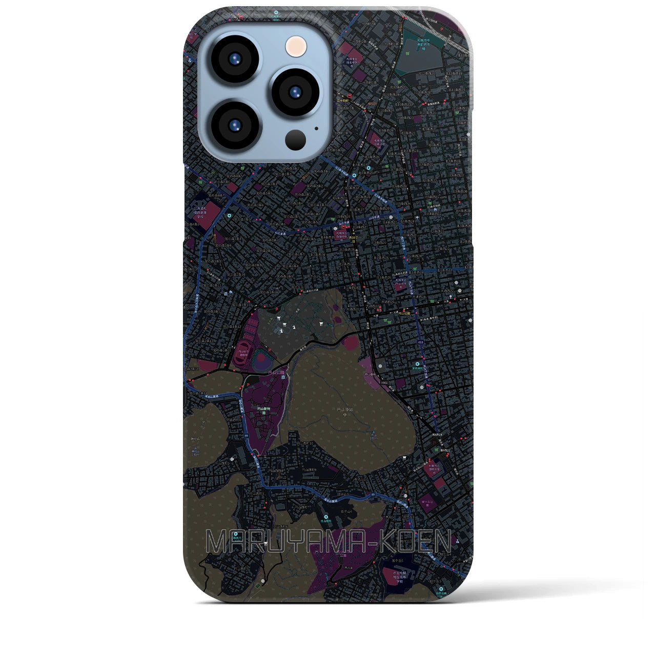 【円山公園】地図柄iPhoneケース（バックカバータイプ・ブラック）iPhone 13 Pro Max 用