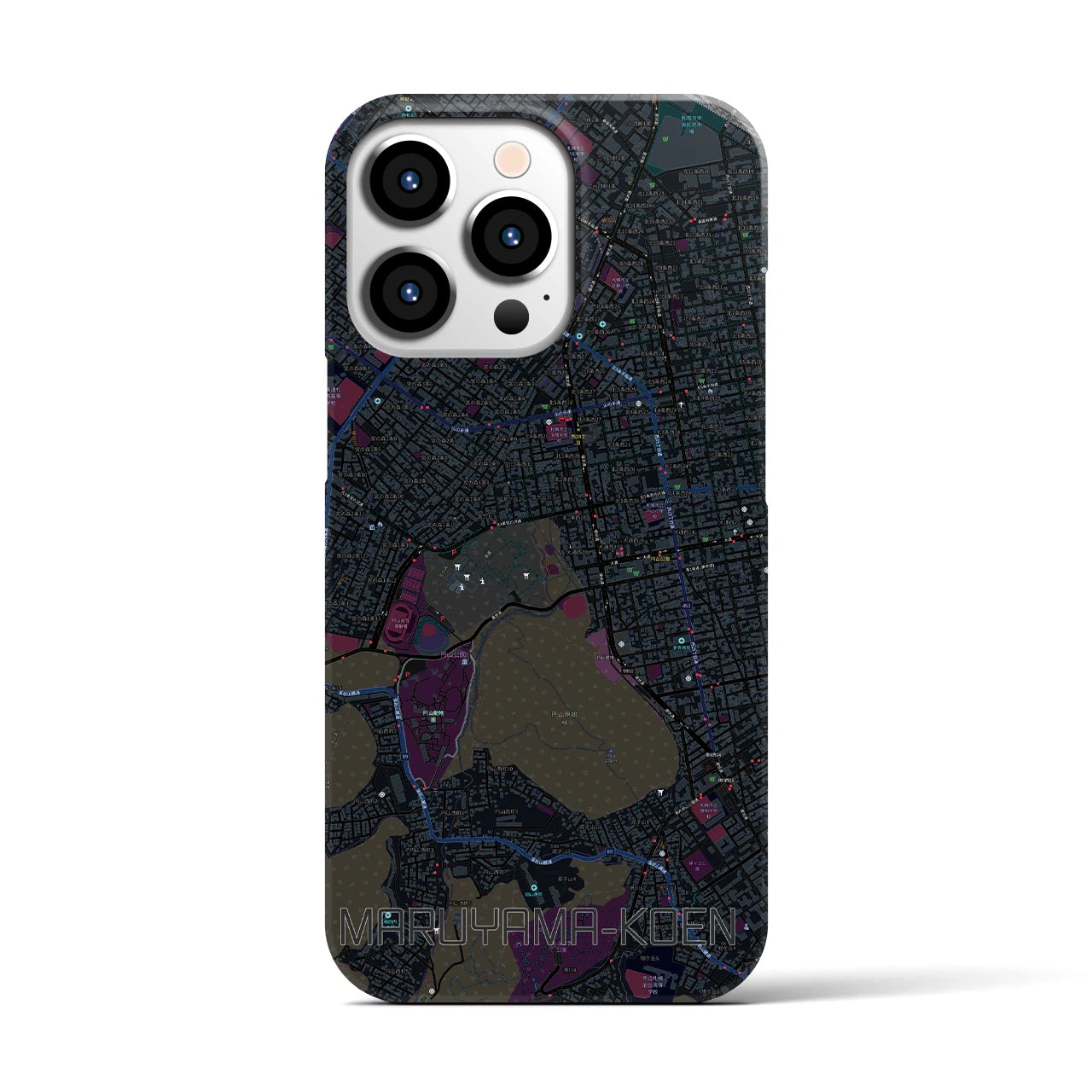 【円山公園】地図柄iPhoneケース（バックカバータイプ・ブラック）iPhone 13 Pro 用
