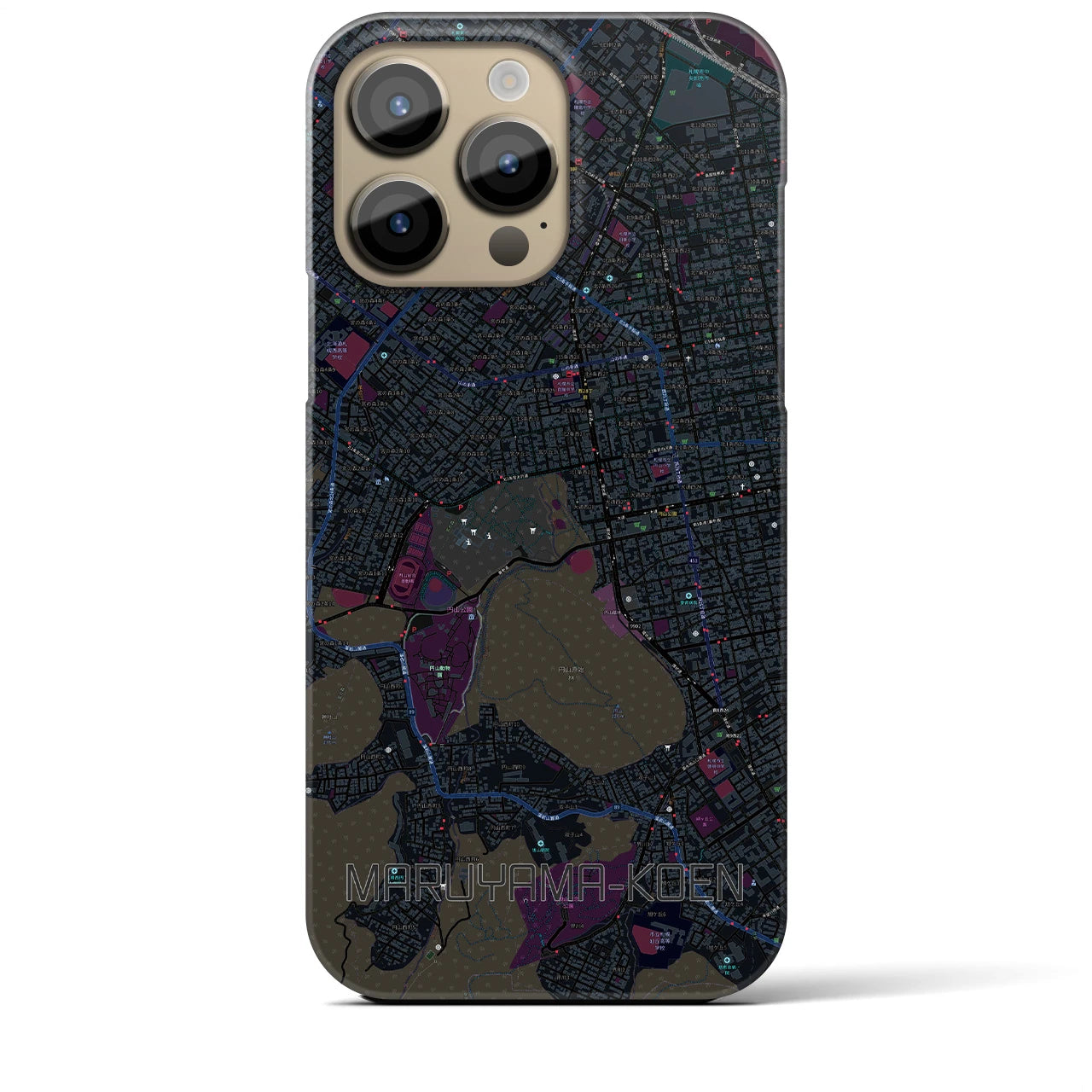 【円山公園】地図柄iPhoneケース（バックカバータイプ・ブラック）iPhone 14 Pro Max 用