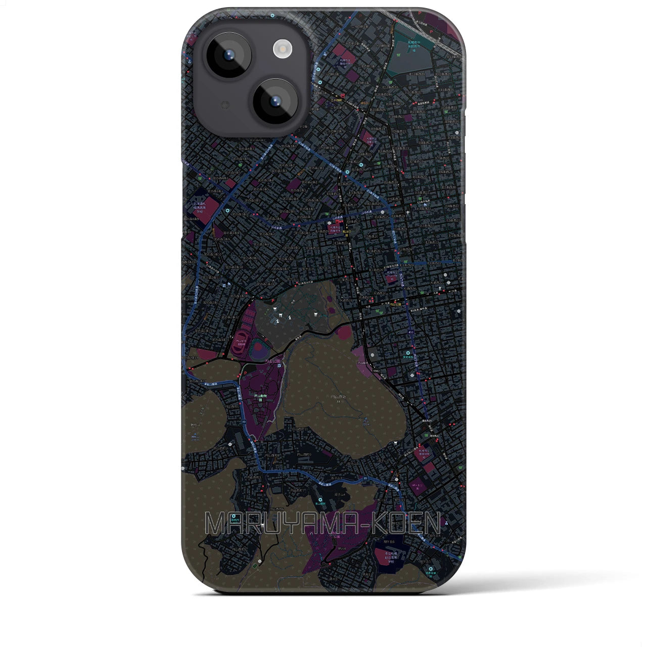 【円山公園】地図柄iPhoneケース（バックカバータイプ・ブラック）iPhone 14 Plus 用