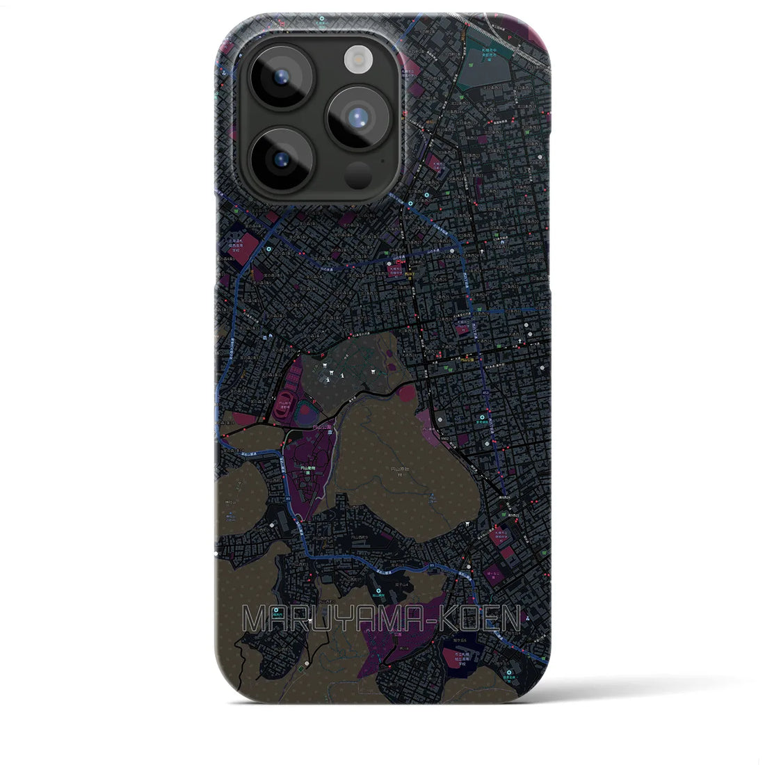 【円山公園】地図柄iPhoneケース（バックカバータイプ・ブラック）iPhone 15 Pro Max 用
