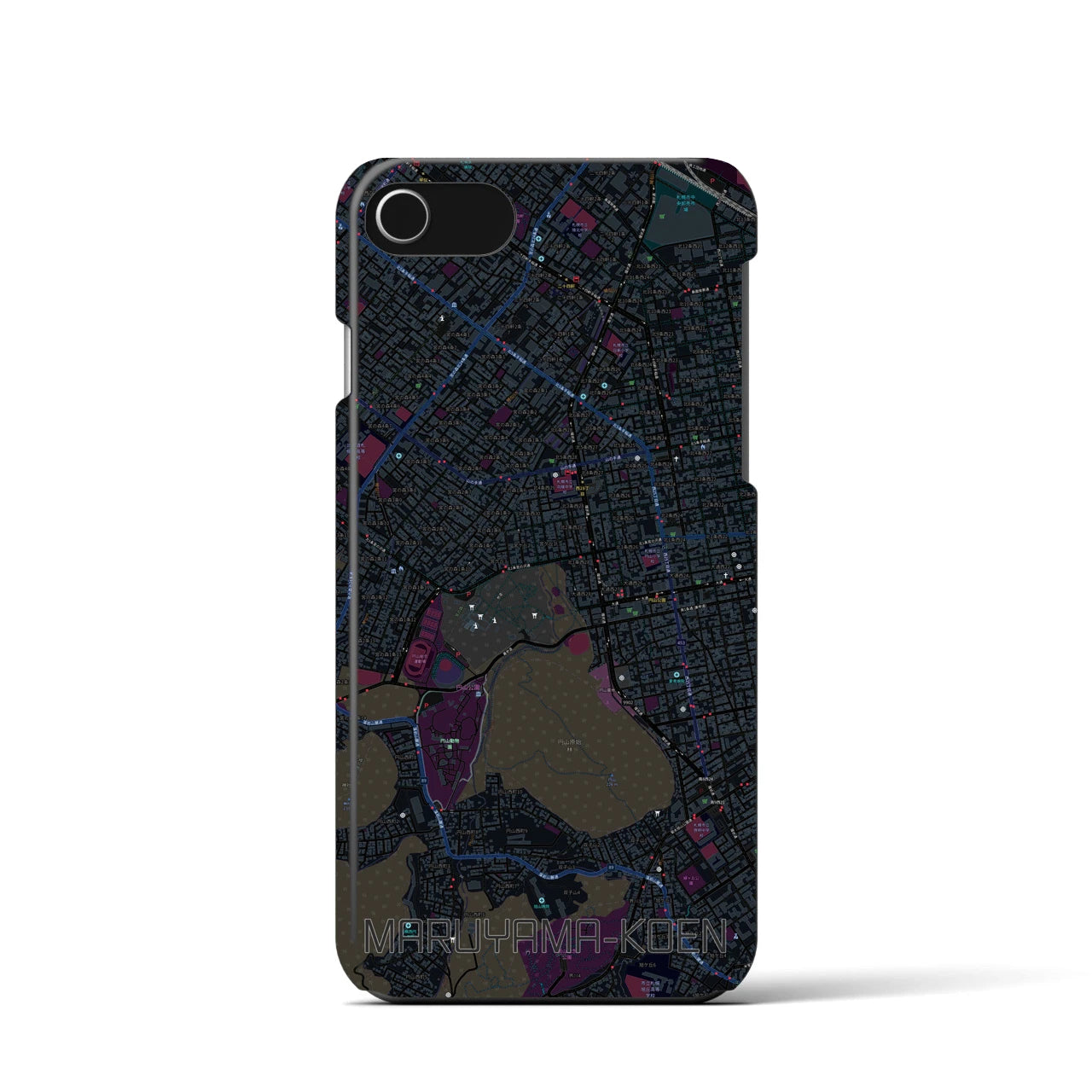 【円山公園】地図柄iPhoneケース（バックカバータイプ・ブラック）iPhone SE（第3 / 第2世代） / 8 / 7 / 6s / 6 用