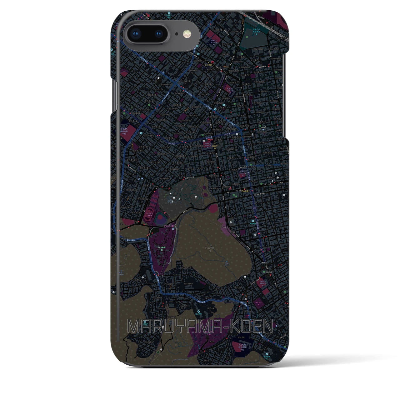 【円山公園】地図柄iPhoneケース（バックカバータイプ・ブラック）iPhone 8Plus /7Plus / 6sPlus / 6Plus 用